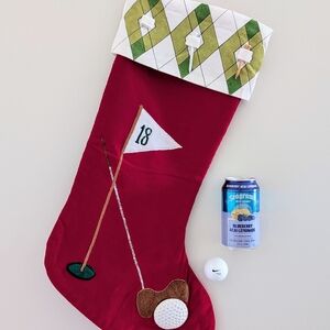 25" Large Golf Christmas Stocking Scottish Argyle 18 Hole Door Decor Golfer Gift